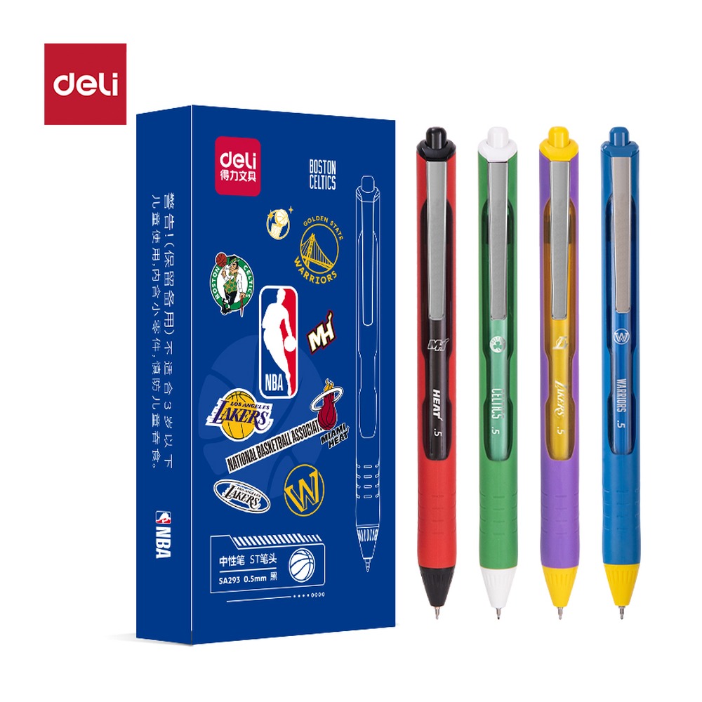 DELI/得力 NBA速干按动学生中性笔 SA293 颜色:黑；尺寸:0.5mm；笔芯规格:0.5mmST头 单位:支