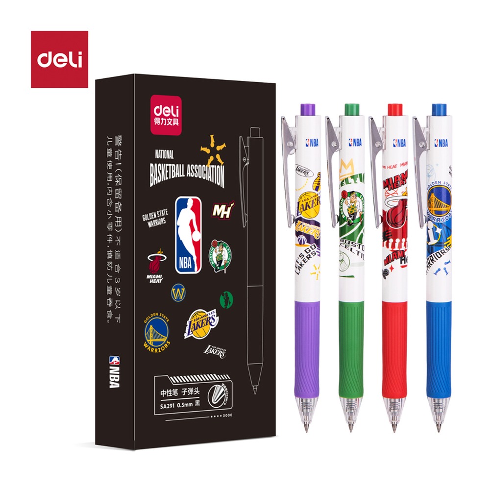 DELI/得力 NBA臻顺滑按动学生中性笔 SA291 颜色:黑；尺寸:0.5mm；笔芯规格:0.5mm子弹头 单位:支