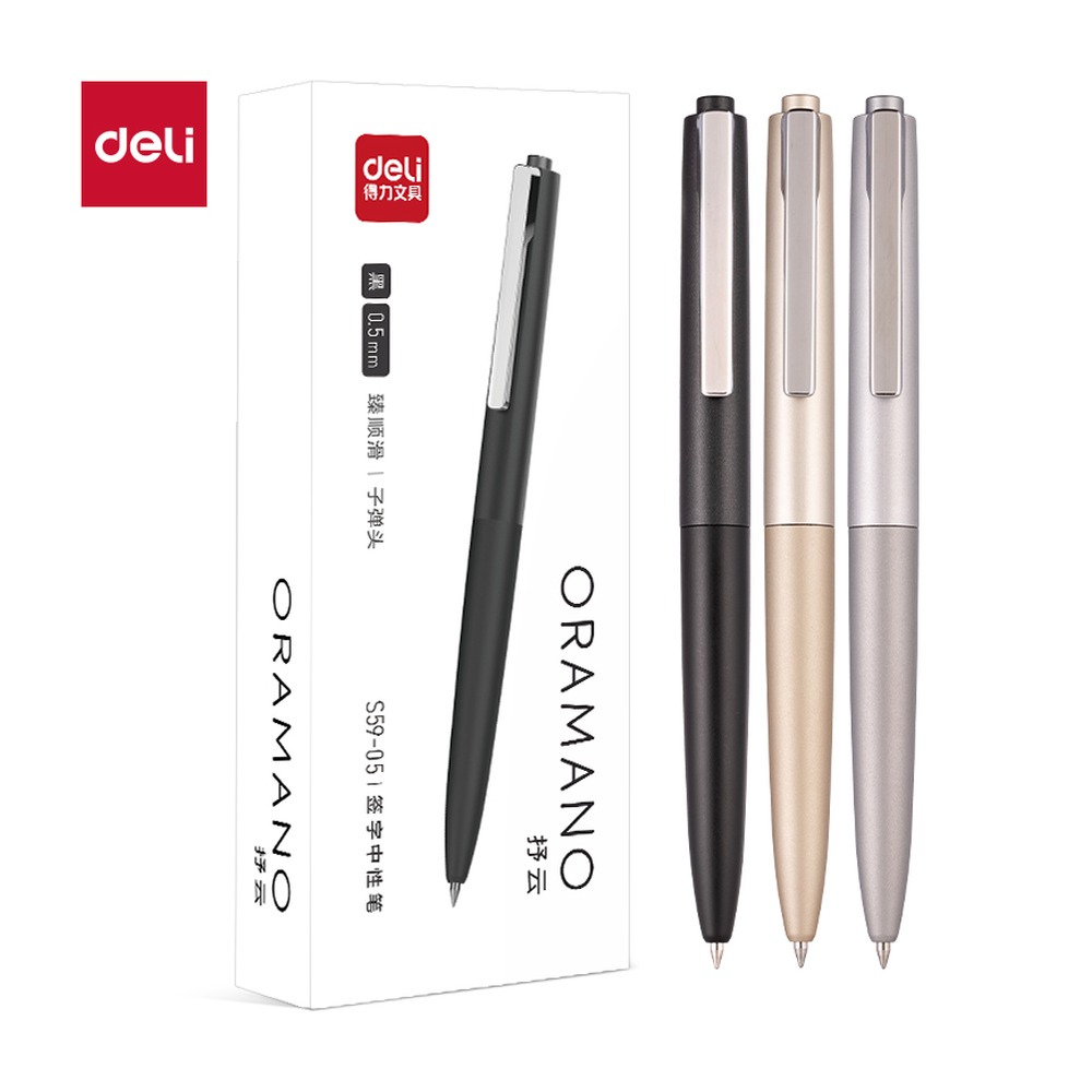 DELI/得力 臻顺滑按动中性笔 S59-05 颜色:黑；尺寸:0.5mm；笔芯规格:0.5mm子弹头 单位:支