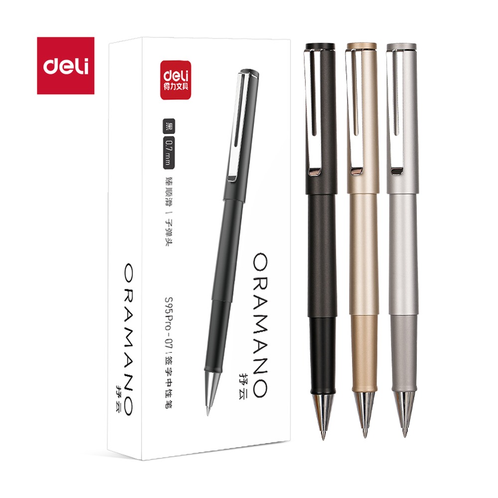 DELI/得力 臻顺滑拔帽中性笔 S95Pro-07 颜色:黑；尺寸:0.7mm；笔芯规格:0.7mm子弹头 单位:支