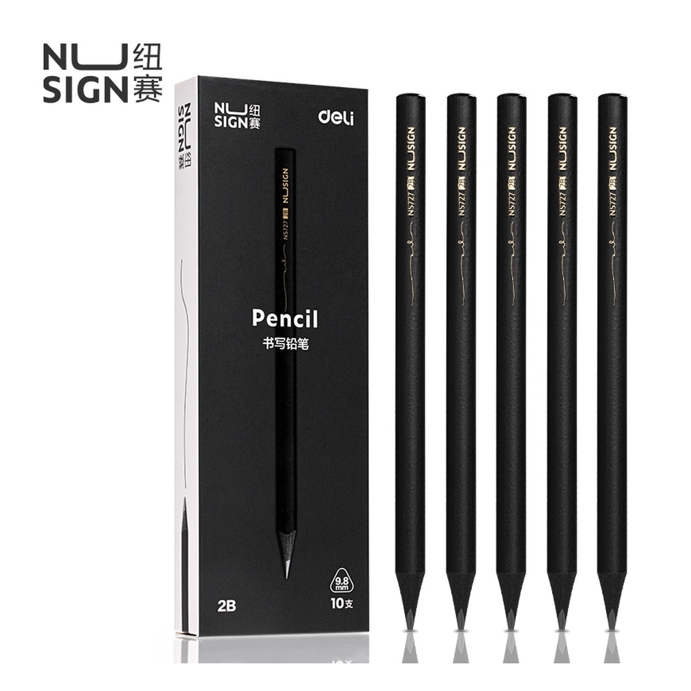 DELI/得力 特粗三角杆黑木纽赛铅笔2B NS727-2B 颜色:混；包装:10支/盒；其他:2B 单位:盒