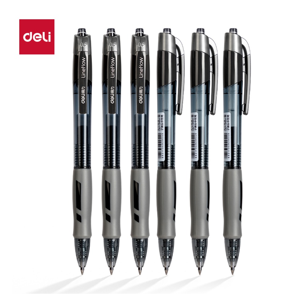 DELI/得力 臻顺滑按动商务中性笔 S08-SC 颜色:黑；尺寸:0.5mm；包装:6支/卡；笔芯规格:0.5mm子弹头 单位:卡