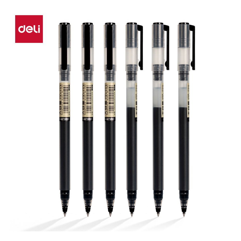 DELI/得力 拔帽商务中性笔 A566-SC 颜色:黑；尺寸:0.5mm；包装:9支/卡；笔芯规格:0.5mm子弹头 单位:卡