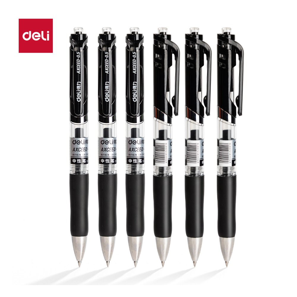 DELI/得力 按动商务中性笔 S01-SC 颜色:黑；尺寸:0.5mm；包装:6支/卡；笔芯规格:0.5mm子弹头 单位:卡