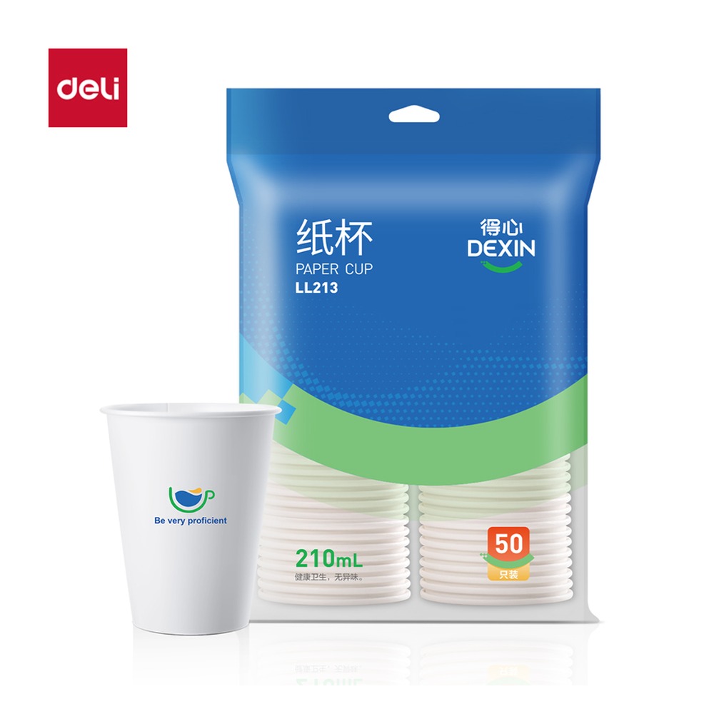 DELI/得力 纸杯 LL213 颜色:白色；尺寸:210m；容量:210mL；包装:50只/袋 单位:袋