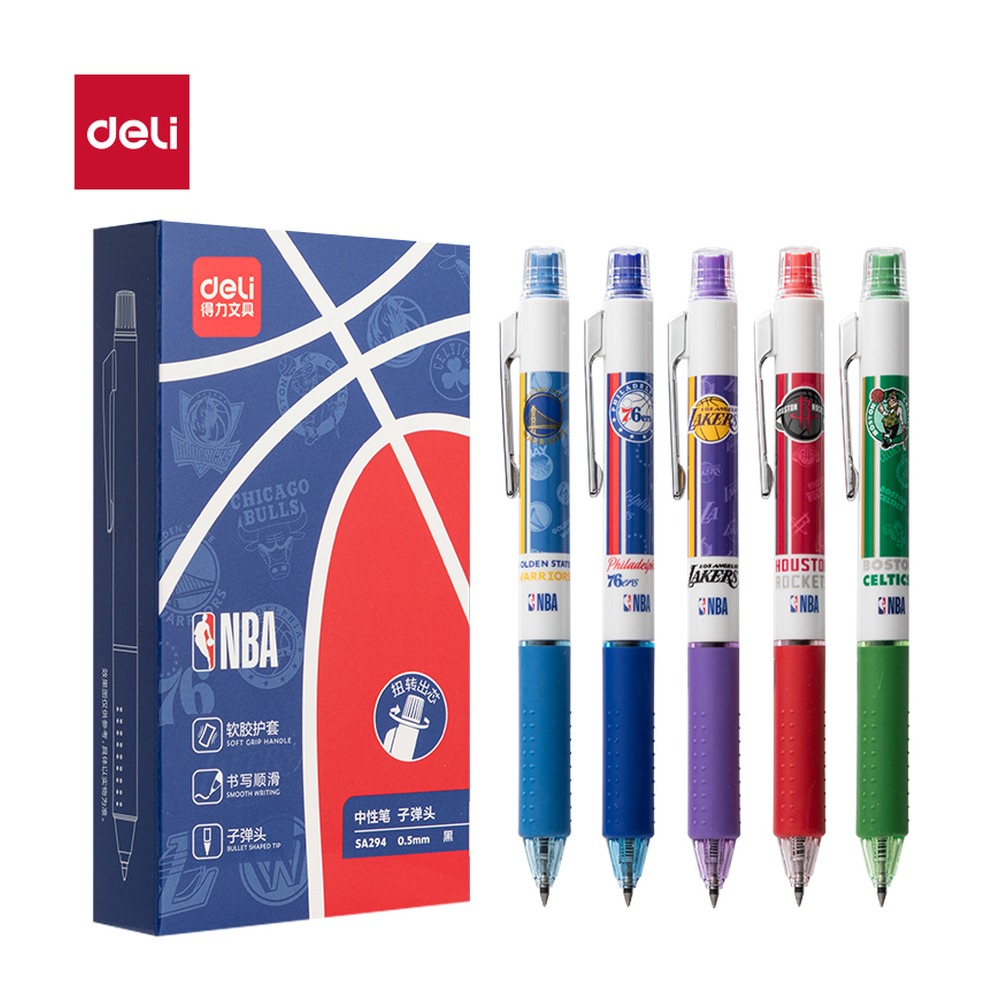 DELI/得力 NBA臻顺滑按动IP中性笔 SA294 颜色:黑；尺寸:0.5mm；笔芯规格:0.5mm子弹头 单位:支
