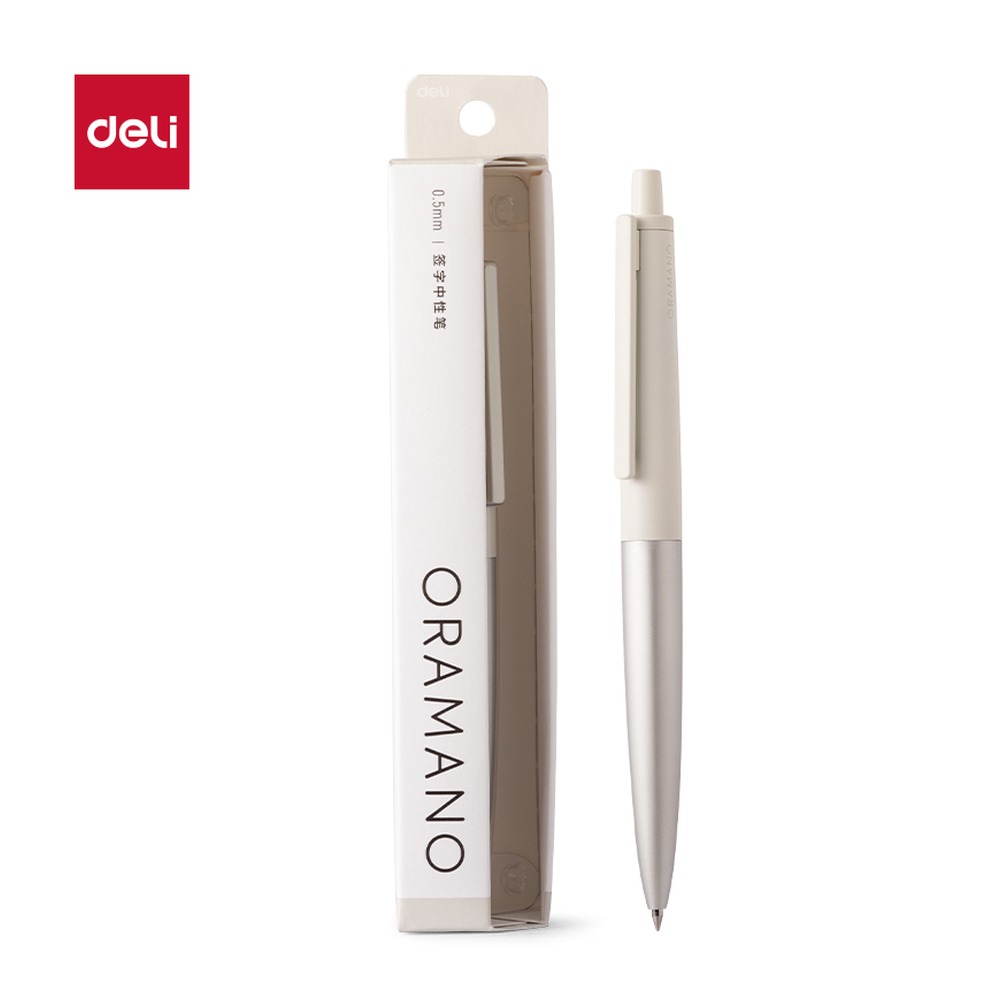DELI/得力 臻顺滑金属按动签字中性笔 A9-05 材质:金属；尺寸:0.5mm；包装:1支/盒；笔芯规格:0.5mm 单位:盒