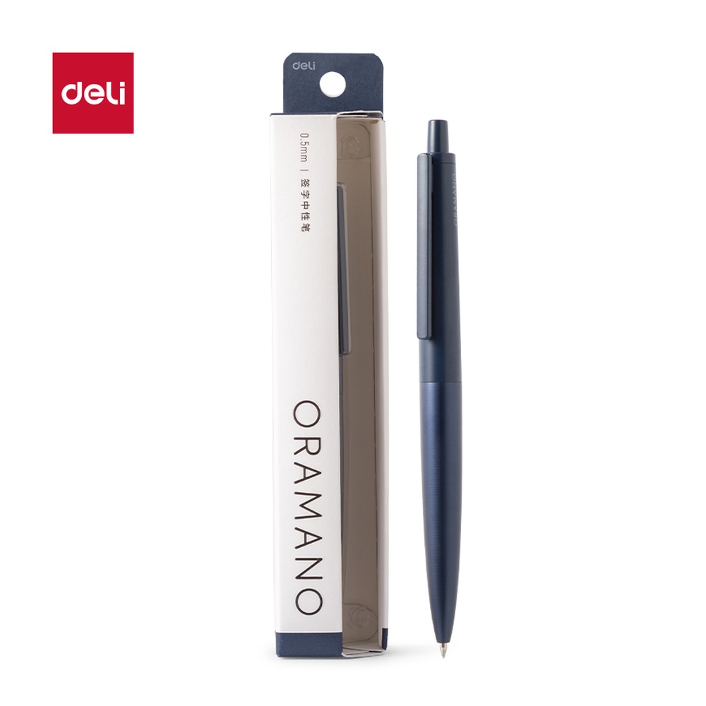 DELI/得力 臻顺滑金属按动签字中性笔 A9-05 材质:金属；尺寸:0.5mm；包装:1支/盒；笔芯规格:0.5mm 单位:盒