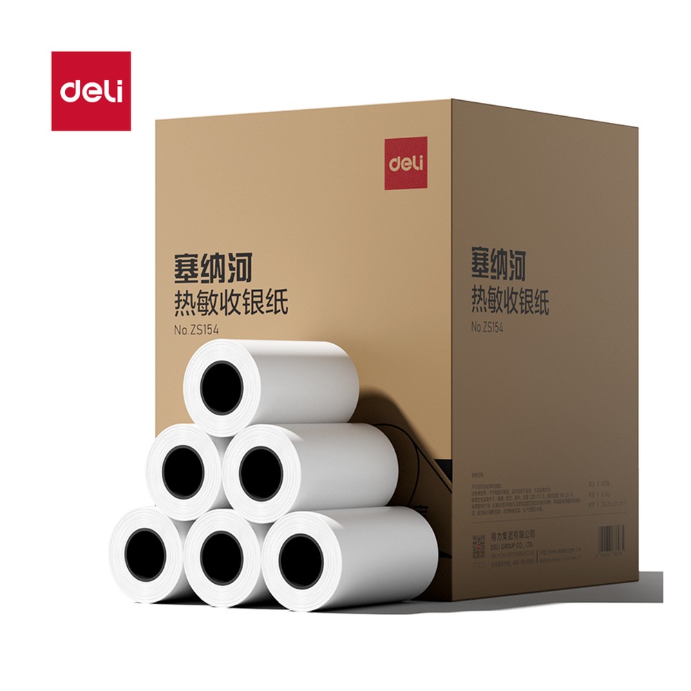 DELI/得力 塞纳河实惠装收银纸型 ZS154 颜色:混；尺寸:80*50；包装:100卷/箱 单位:箱