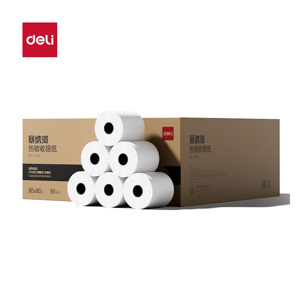 DELI/得力 塞纳河实惠装收银纸型 ZS156 颜色:混；尺寸:80*80；包装:50卷/箱 单位:箱