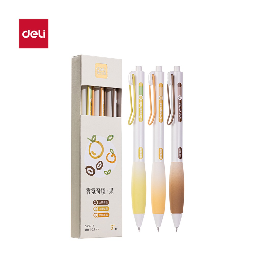 DELI/得力 香味按动IP中性笔 SA361-A 颜色:黑；尺寸:0.5mm；笔芯规格:0.5mmST头 单位:盒