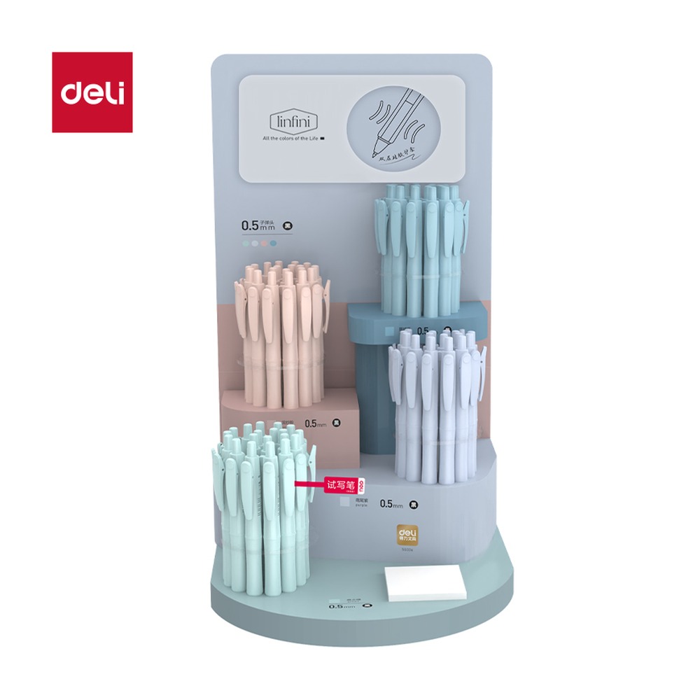 DELI/得力 乐素按动中性笔 SG336 颜色:黑；尺寸:0.5mm；包装:2套/箱；结构:弧度收口子弹头；笔芯规格:0.5mm 单位:套
