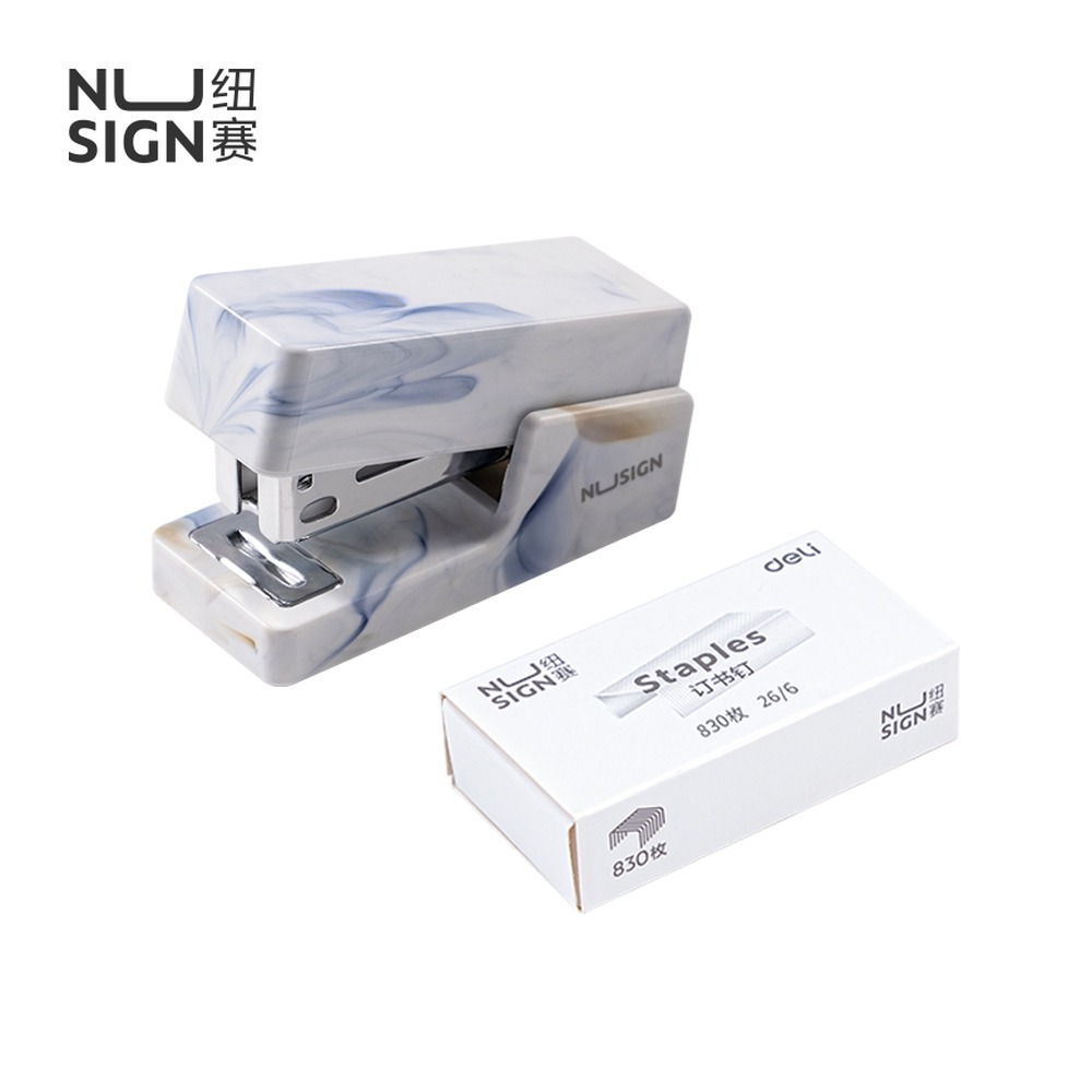DELI/得力 订书机 NS083C 颜色:白色；包装:1台订书机+1盒钉 单位:套