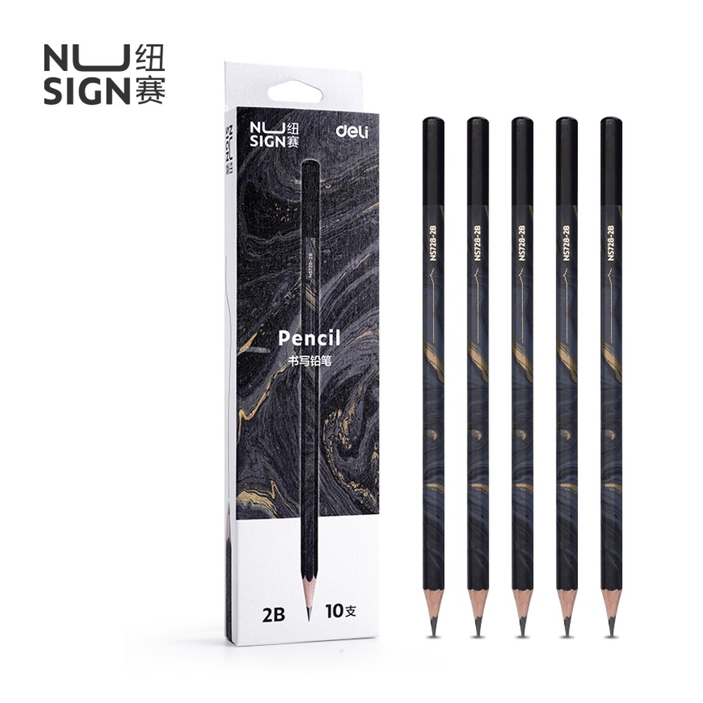 DELI/得力 自然流体六角杆纽赛铅笔2B NS728-2B 颜色:混；包装:10支/盒；结构:六角杆 单位:盒