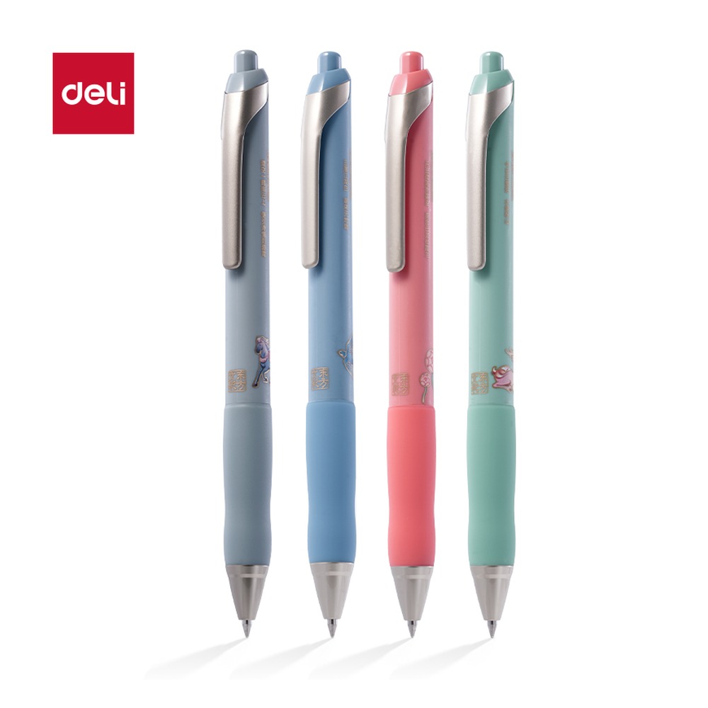 DELI/得力 东方文彩臻顺滑按动IP中性笔 DF166 颜色:黑；尺寸:0.5mm 单位:支