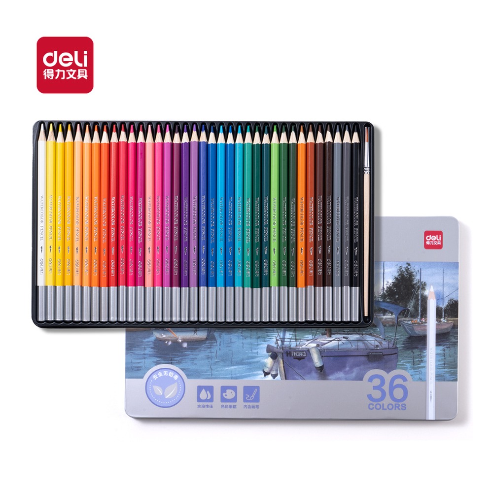 DELI/得力 铁水溶性彩铅 HM451-36 颜色:混；包装:36支/盒 单位:盒