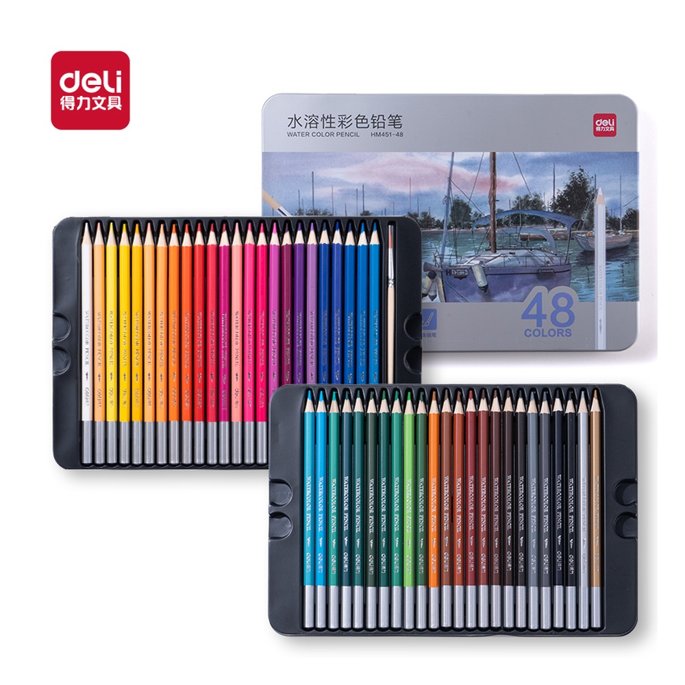 DELI/得力 铁水溶性彩铅 HM451-72 颜色:混；包装:72支/盒 单位:盒