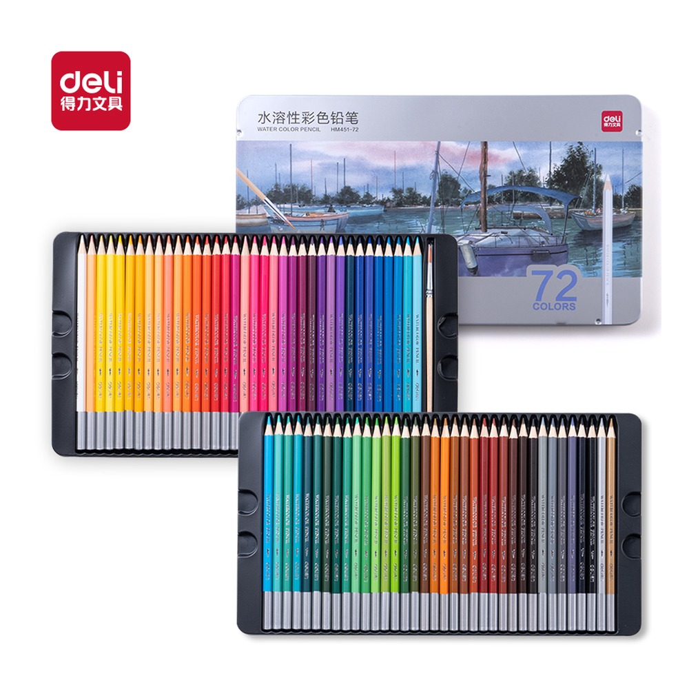 DELI/得力 铁水溶性彩铅 HM451-48 颜色:混；包装:48支/盒 单位:盒