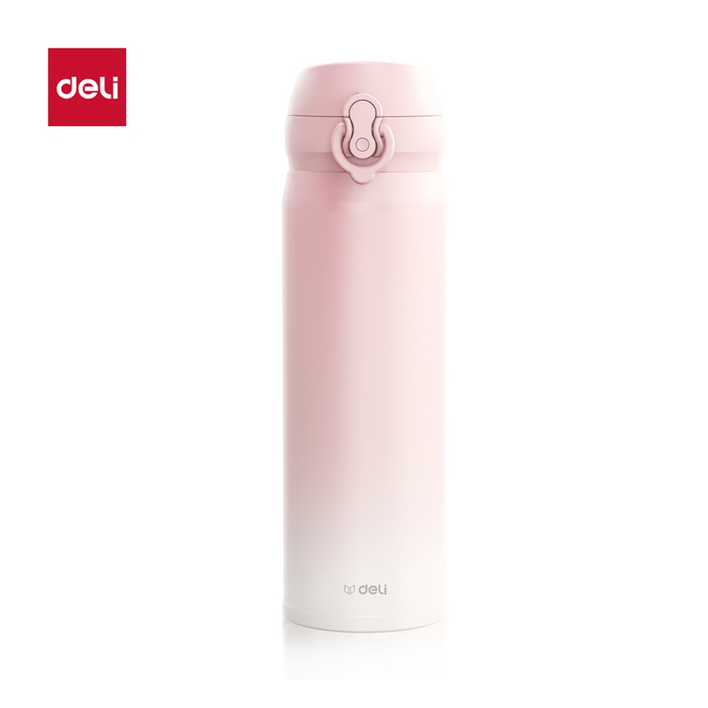 DELI/得力 保温杯 LL619 颜色:渐变粉；尺寸:500m；容量:500mL；包装:彩盒装；结构:弹盖 单位:个