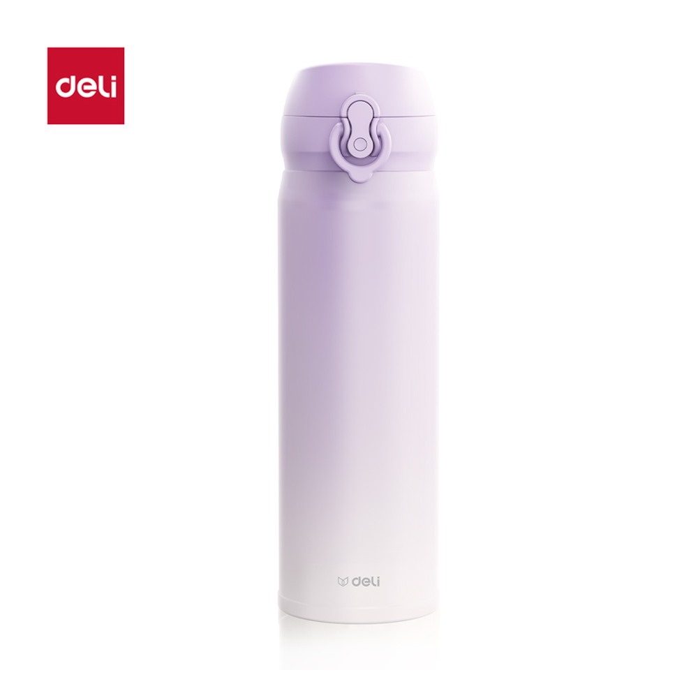 DELI/得力 保温杯 LL619 颜色:渐变紫；尺寸:500m；容量:500mL；包装:彩盒装；结构:弹盖 单位:个