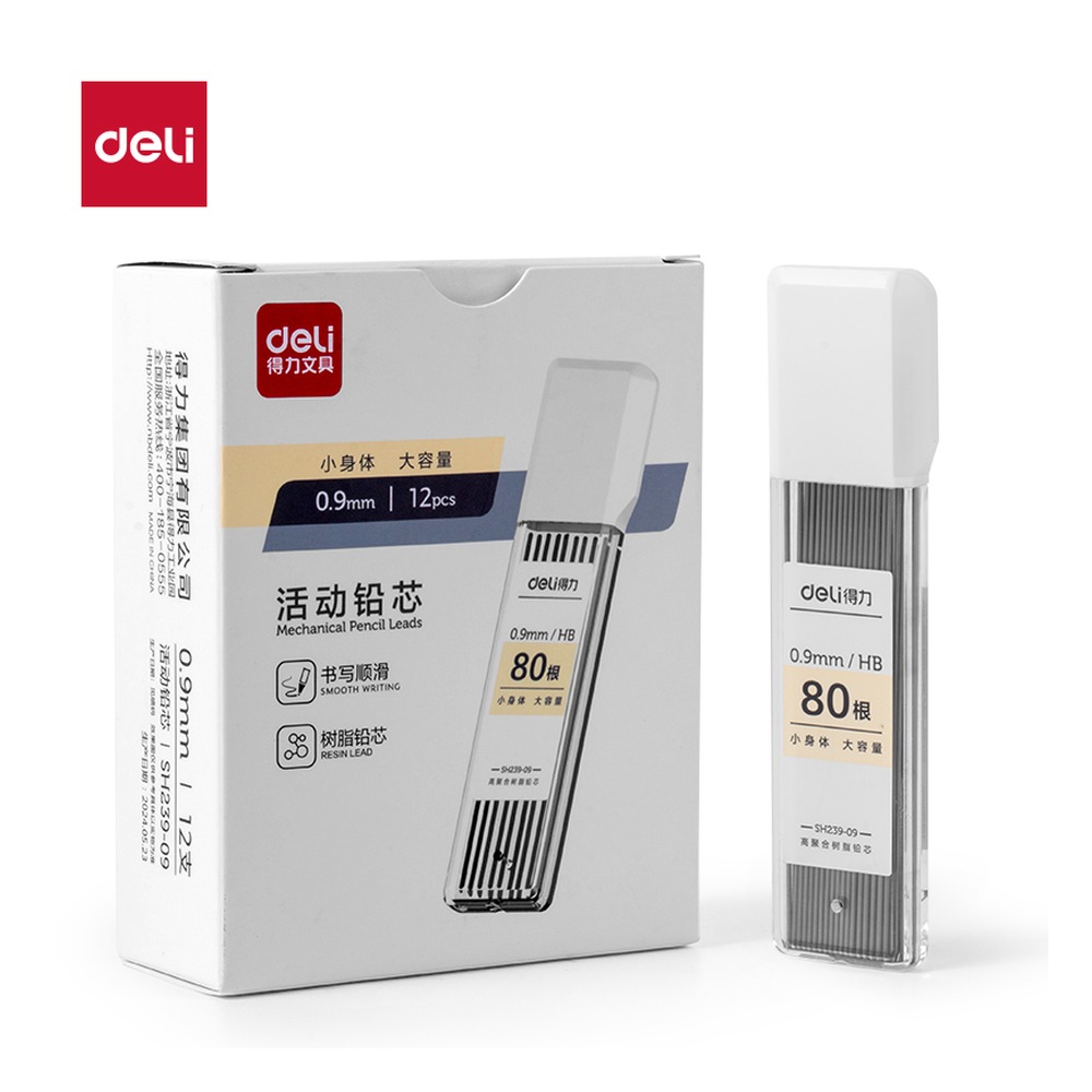 DELI/得力 活动铅芯HB0.9 SH239-09 规格:80根/12支/盒；颜色:白；尺寸:90mm；笔芯规格:90mm 单位:盒