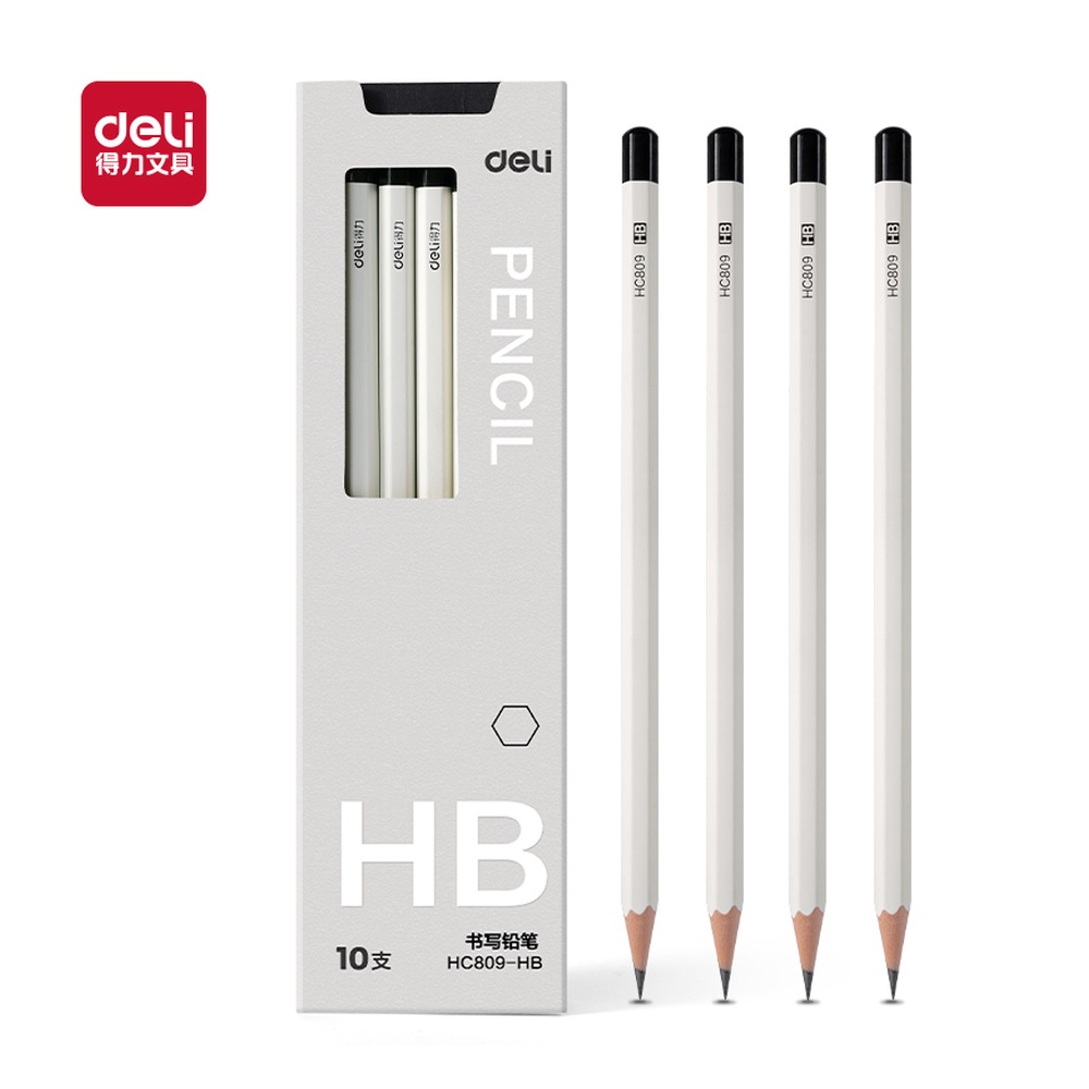 DELI/得力 六角杆书写铅笔HB HC809-HB 颜色:白；包装:10支/盒；其他:HB；结构:六角杆 单位:盒