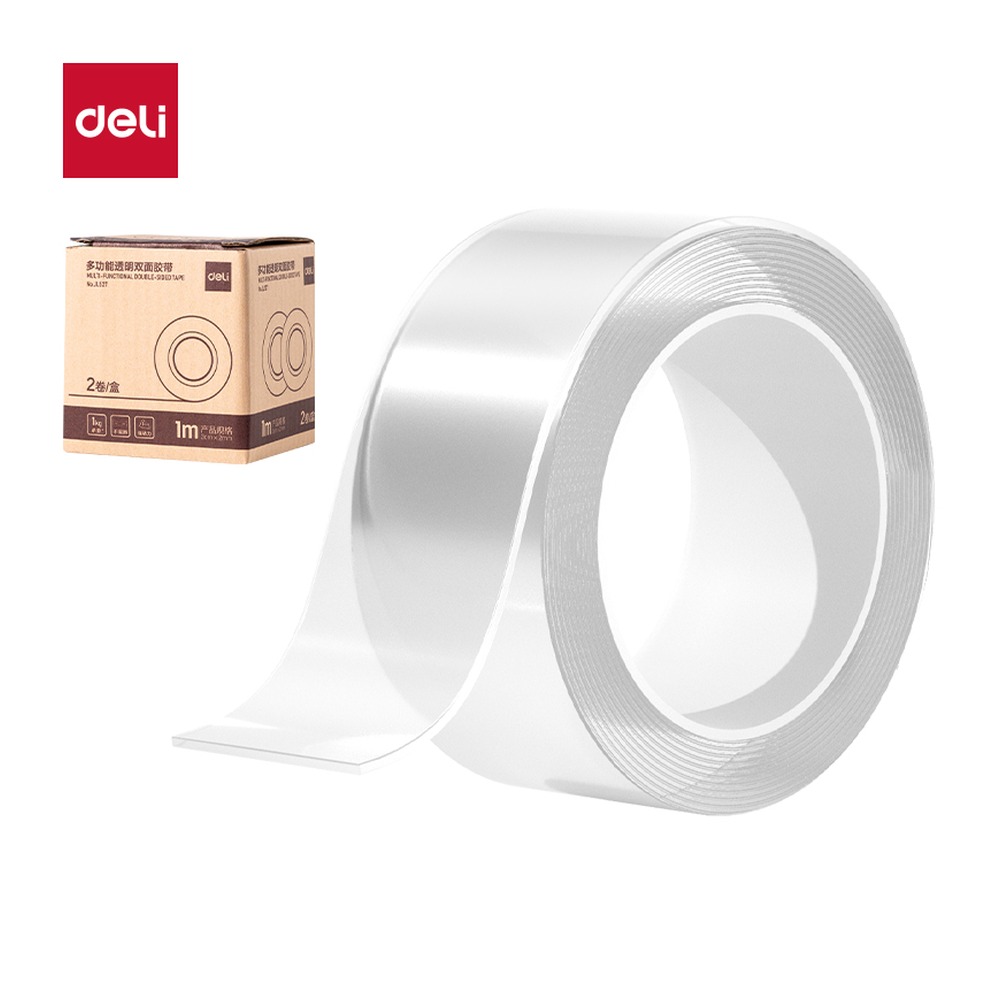 DELI/得力 纳米胶带 JL527 颜色:透明；尺寸:1m*30mm*2mm；包装:2卷/盒；笔芯规格:30mm/2mm 单位:盒
