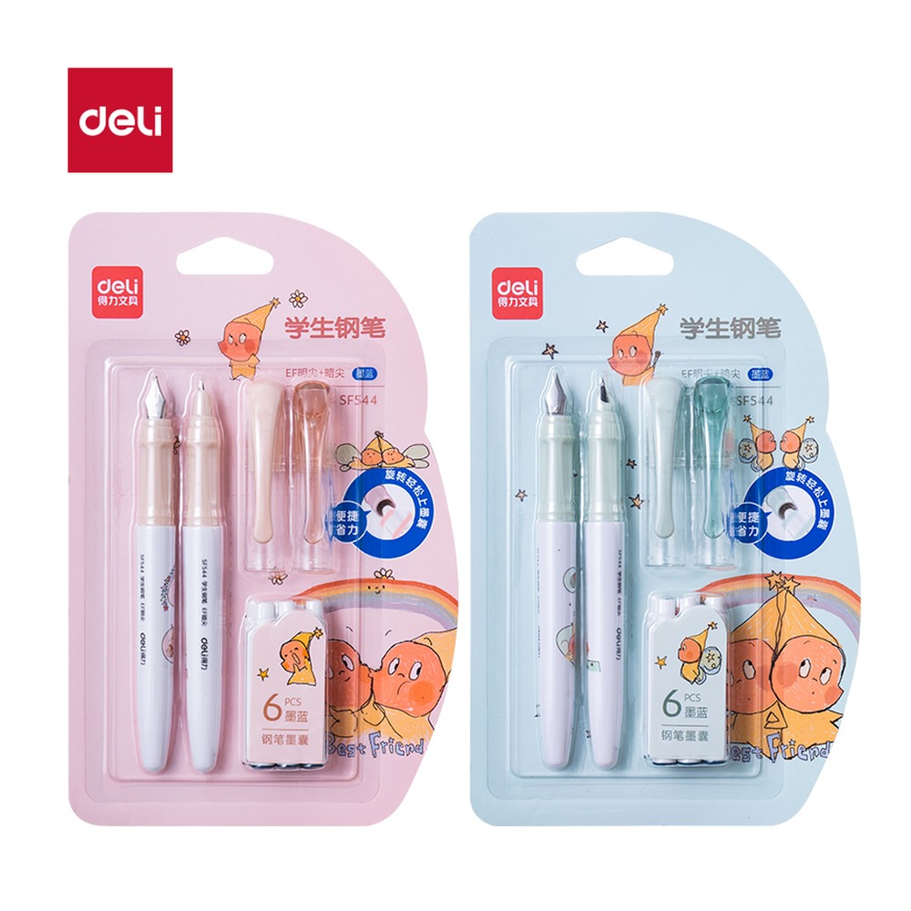 DELI/得力 星星人学生钢笔EF尖 SF544 颜色:墨蓝；包装:2笔+6墨囊/卡 单位:卡