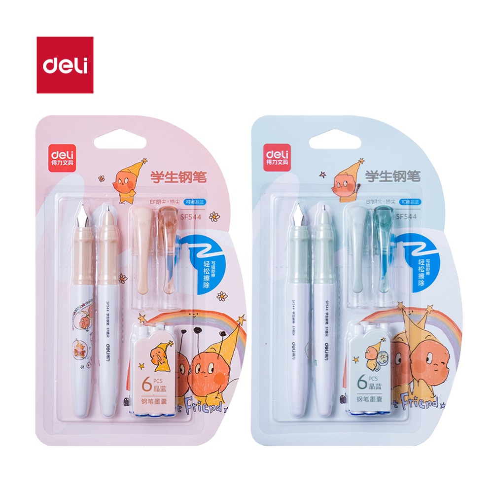 DELI/得力 星星人学生钢笔EF尖 SF544 颜色:可擦纯蓝；包装:2笔+6墨囊/卡 单位:卡