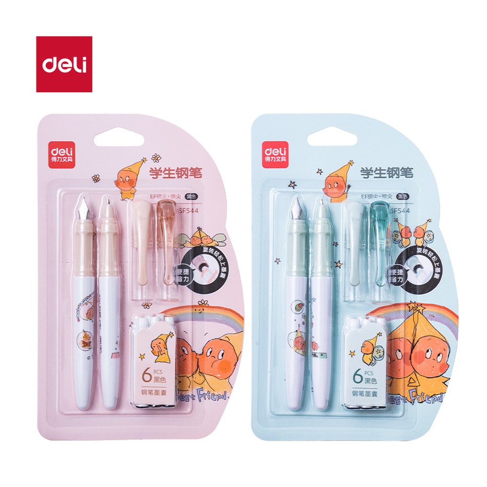 DELI/得力 星星人学生钢笔EF尖 SF544 颜色:黑；包装:2笔+6墨囊/卡 单位:卡
