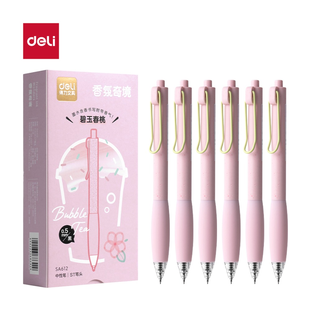 DELI/得力 香味按动常规中性笔 SA612 颜色:黑；尺寸:0.5mm；笔芯规格:0.5mmST头 单位:支