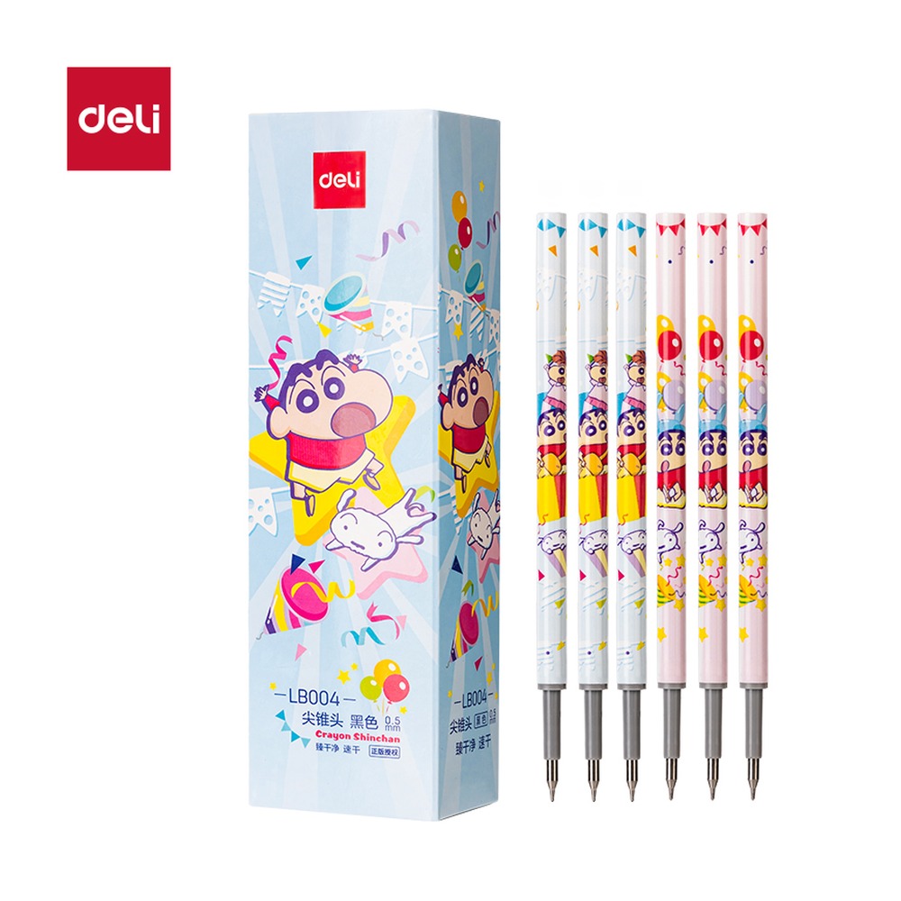 DELI/得力 蜡笔小新速干按动中性笔替芯 LB004 颜色:黑；尺寸:0.5mm；笔芯规格:0.5mm尖锥头 单位:支