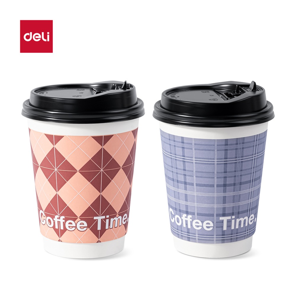 DELI/得力 双层纸杯 LL217 颜色:混色；材质:白卡纸；尺寸:420m；容量:420mL；包装:50套/箱 单位:箱