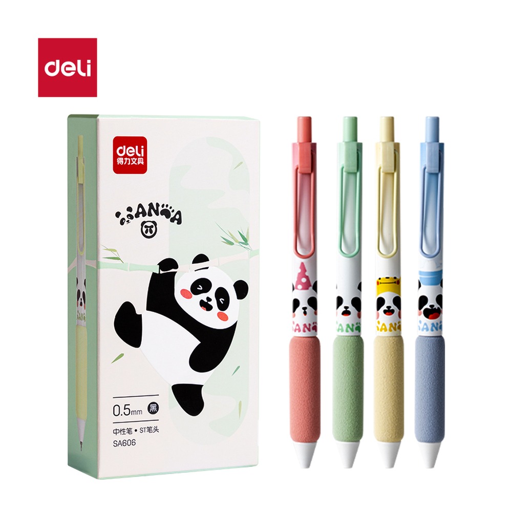 DELI/得力 熊猫速干按动学生中性笔 SA606 颜色:黑；尺寸:0.5mm；笔芯规格:0.5mm 单位:支