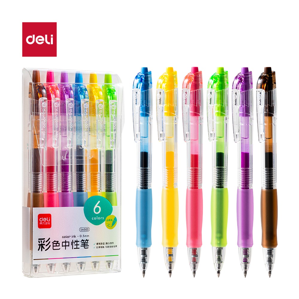 DELI/得力 中性笔 SA503 颜色:混；尺寸:0.5mm；包装:6支/盒；笔芯规格:0.5mm子弹头 单位:盒
