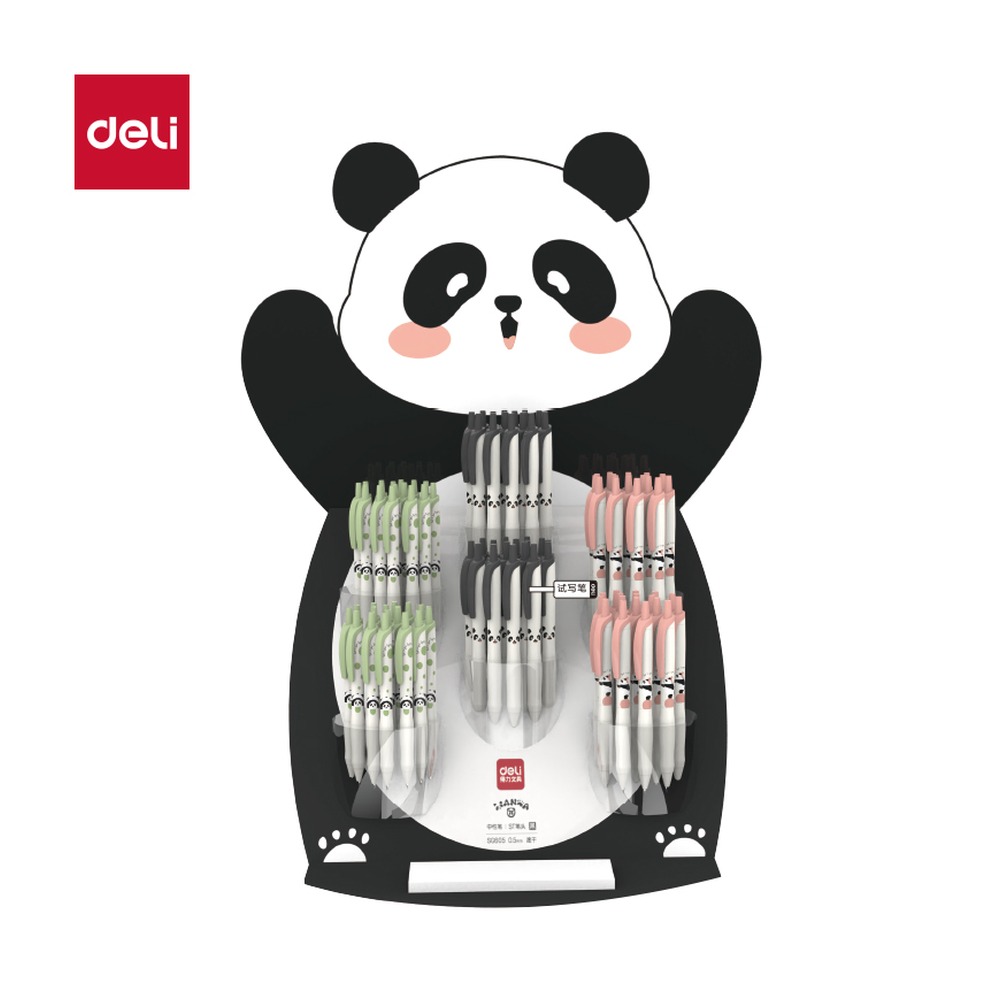 DELI/得力 熊猫速干按动中性笔 SG605 颜色:黑；尺寸:0.5mm；包装:96支/架；笔芯规格:0.5mmST头 单位:支