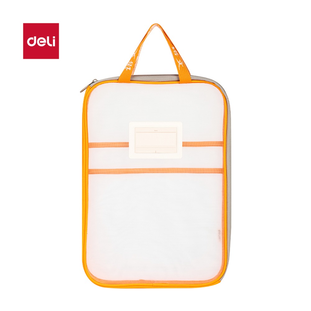 DELI/得力 A4L型学生网纱拉链袋 PP123 颜色:橙色；尺寸:A4 单位:个