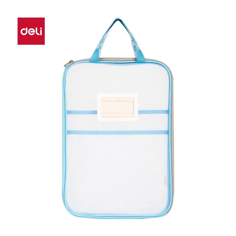 DELI/得力 A4L型学生网纱拉链袋 PP123 颜色:蓝；尺寸:A4 单位:个