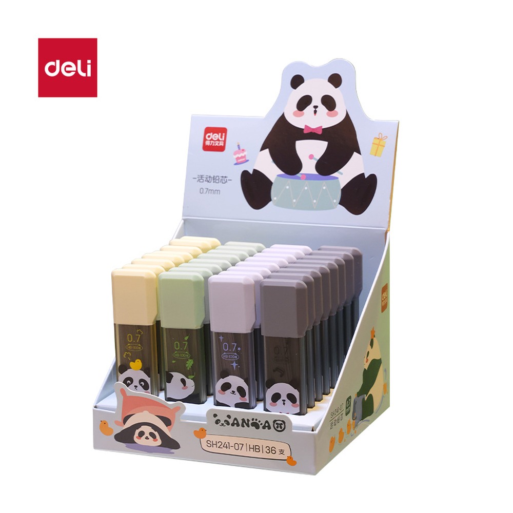 DELI/得力 熊猫大容量100根活动铅芯HB0.7 SH241-07 颜色:混；尺寸:90mm；包装:支；其他:大容量100根；笔芯规格:HB0.7-90mm 单位:支