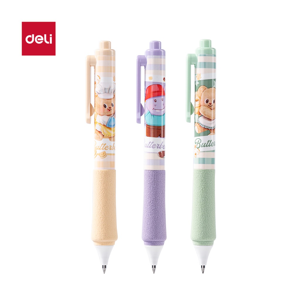 DELI/得力 黄油小熊臻顺滑按动学生中性笔 HY006 颜色:黑；尺寸:0.5mm；笔芯规格:0.5mm 单位:盒