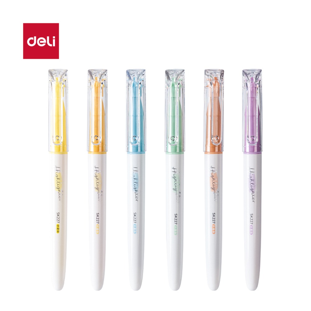 DELI/得力 单头抗晕染荧光笔霁月色系 SK227 颜色:混；包装:6支/盒 单位:盒