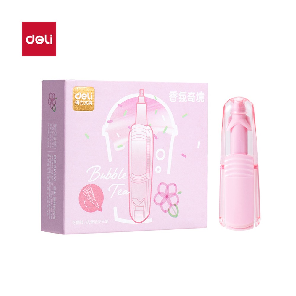 DELI/得力 翻转抗晕染香味荧光笔 SK400 颜色:粉色 单位:支