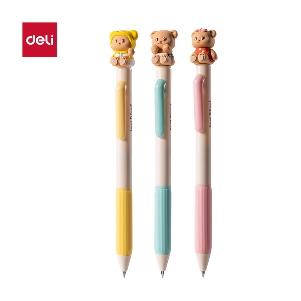 DELI/得力 黄油小熊臻顺滑按动学生中性笔 HY004 颜色:黑；尺寸:0.5mm；笔芯规格:0.5mm子弹头 单位:支