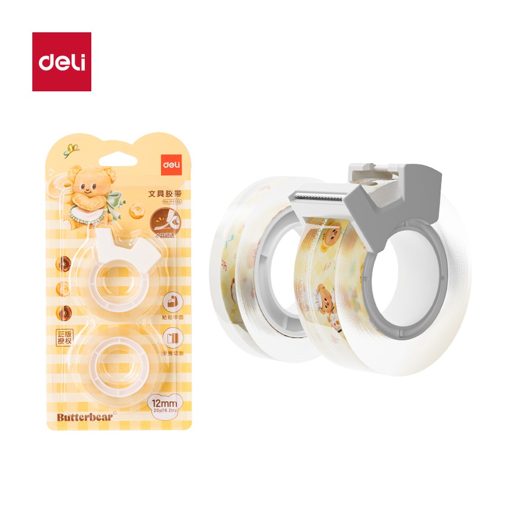 DELI/得力 文具胶带 HY552 颜色:透明；尺寸:12mm*20；包装:2卷/卡；笔芯规格:12mm 单位:卡
