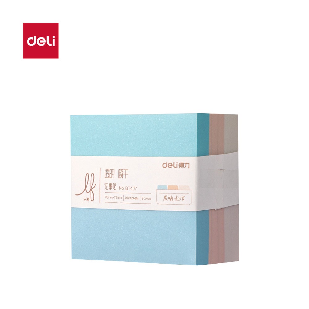 DELI/得力 个人型记事贴 BT407 尺寸:76mm*76mm；包装:袋；结构:晨曦来信；笔芯规格:76mm 单位:袋