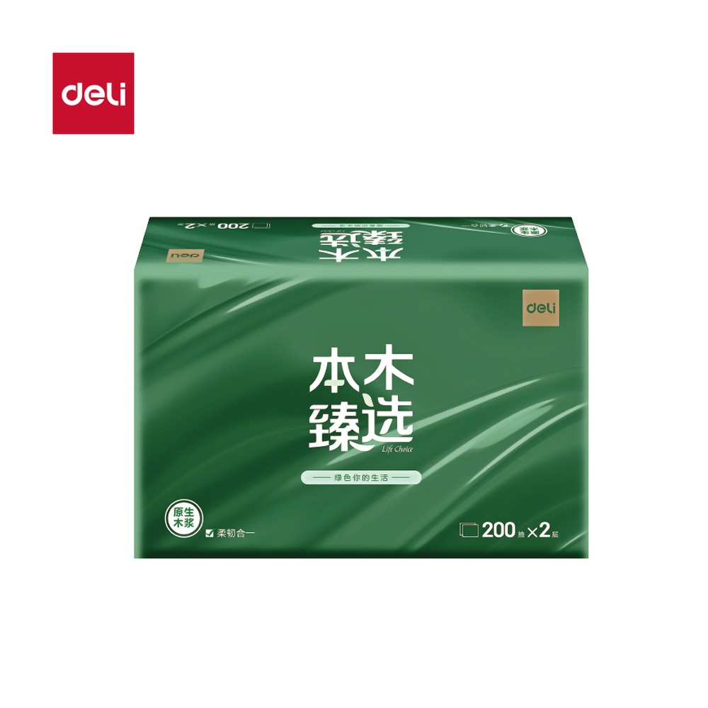 DELI/得力 擦手纸 CC2200-01 颜色:绿；其他:2层200抽 单位:包