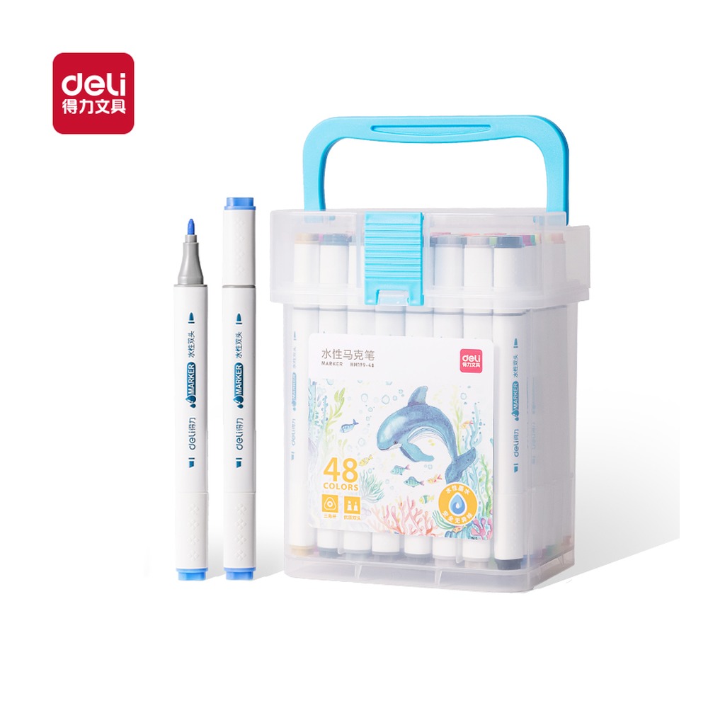 DELI/得力 筒装细三角杆水性马克笔 HM199-48 规格:(17056"105)mm | 和 ay 和；颜色:混；材质:PP；包装:48色/筒；其他:48色；结构:细三角杆 单位:筒