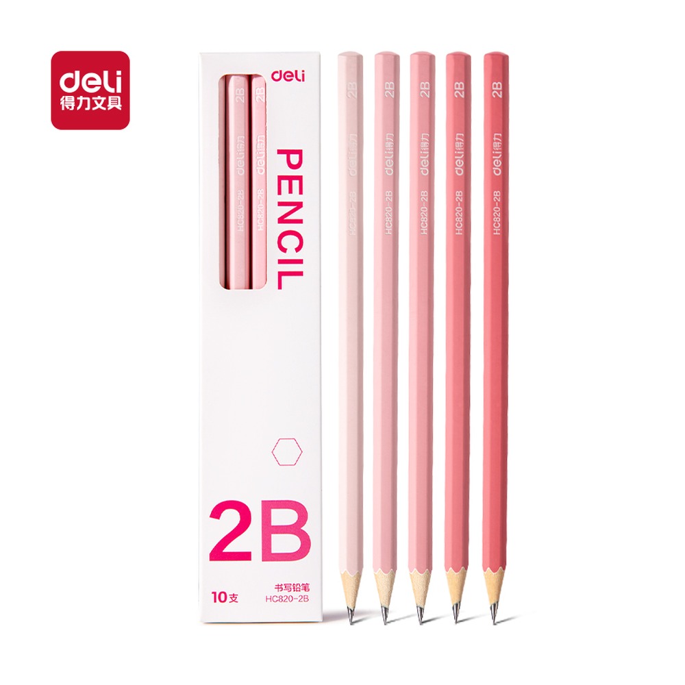 DELI/得力 六角杆渐变书写铅笔2B HC820-2B 颜色:粉色；包装:10支/盒；其他:2B 单位:盒