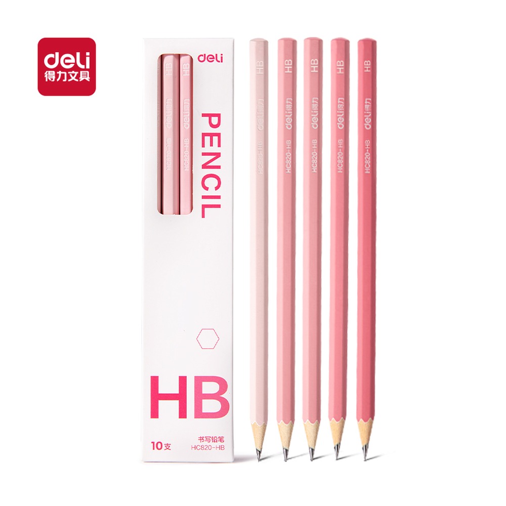 DELI/得力 六角杆渐变书写铅笔HB HC820-HB 颜色:粉色；包装:10支/盒；其他:HB 单位:盒