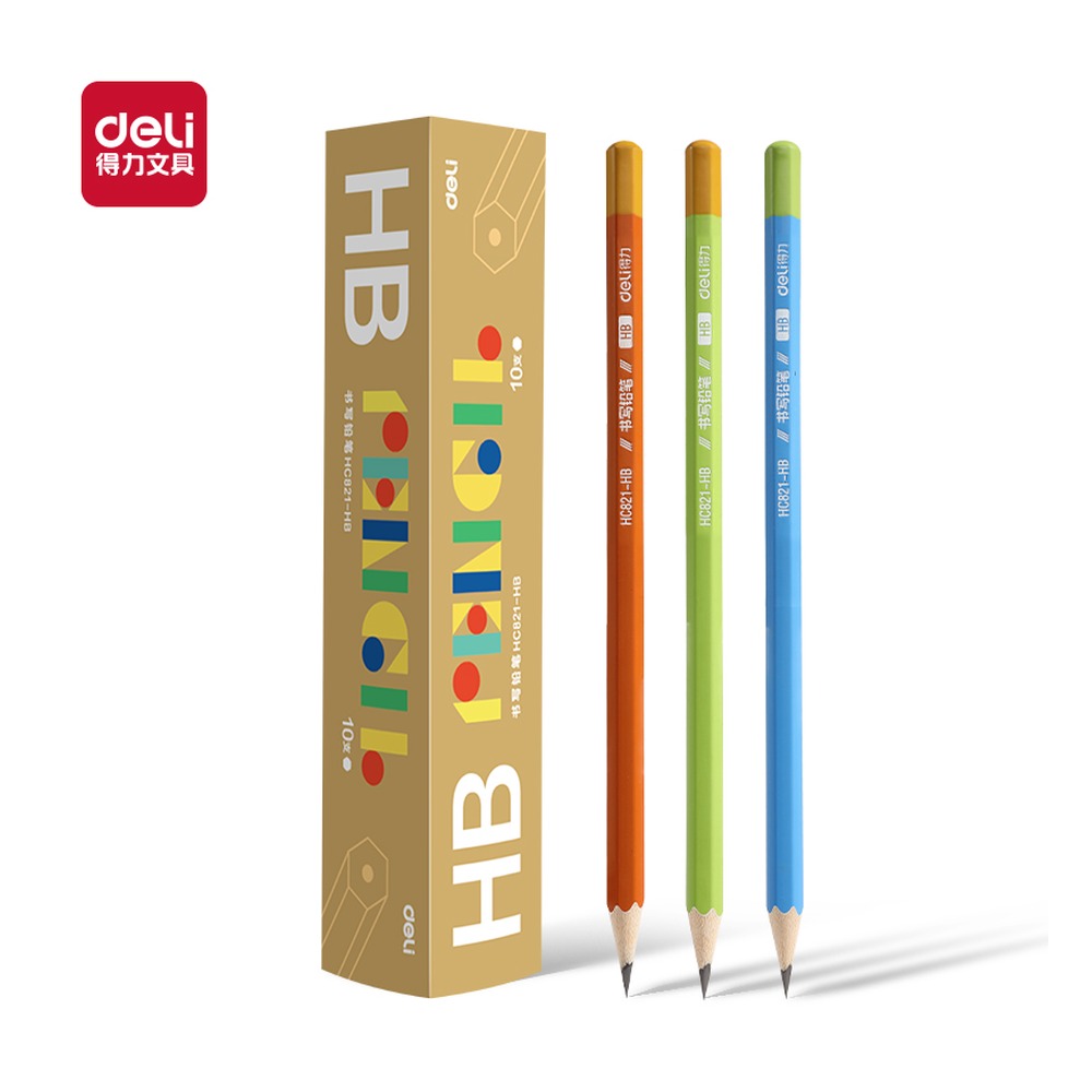 DELI/得力 六角杆书写铅笔HB HC821-HB 颜色:混；包装:10支/盒；其他:HB；结构:六角杆 单位:盒